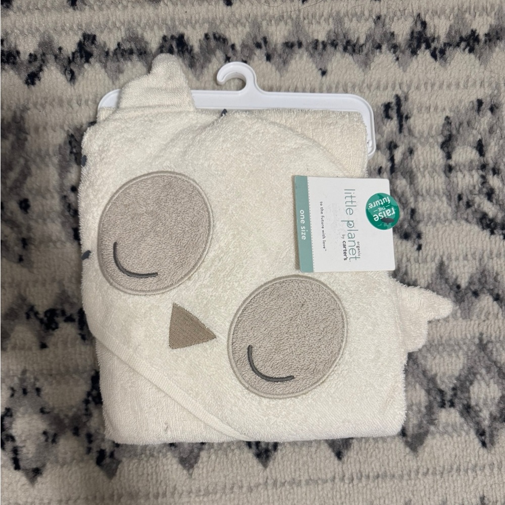 little planet Cream Owl Hooded Baby Towel